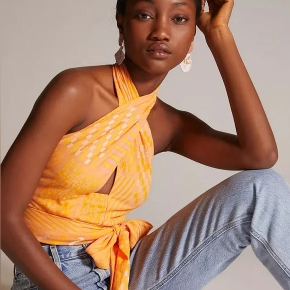 Anthropologie Eva Franco Halter Wrap Top Orange Color